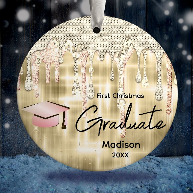 Elegant gold dripping glitter graduate ceramic ornament (Creator Uploaded)