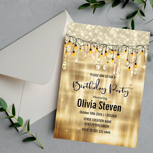 Elegant gold dripping glitter monogram invitation (Creator Uploaded)