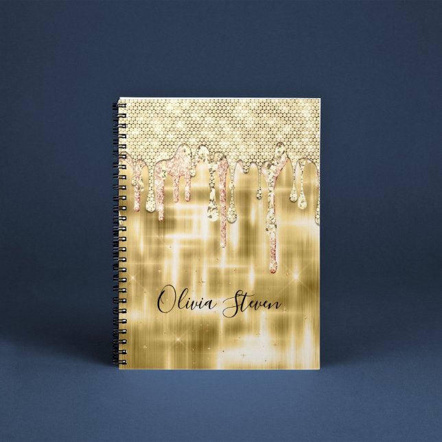 Elegant gold dripping glitter monogram notebook (Creator Uploaded)