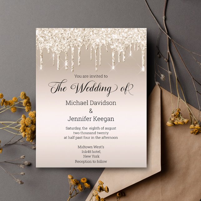 elegant gold  dripping glitters chic wedding card (Creator Uploaded)