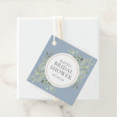 Elegant Gold Dusty Blue Greenery Bridal Shower Favour Tags (In Situ)