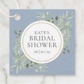 Elegant Gold Dusty Blue Greenery Bridal Shower Favour Tags (Front)