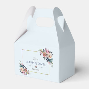 Elegant Gold Dusty Blue Pink Floral Wedding Favour Box