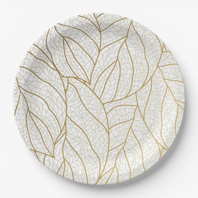 Elegant gold earthy leaf delight paper plate (Front)