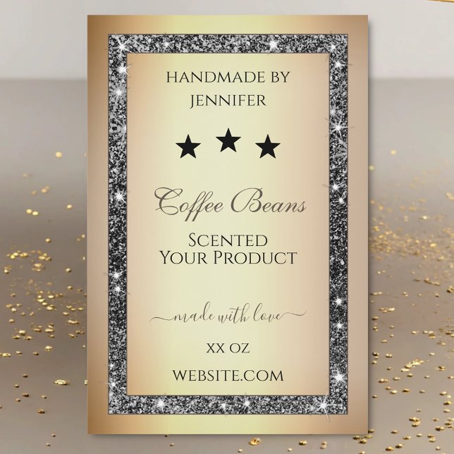 Elegant Gold Effect Silver Glitter Product Labels (Creator Uploaded)