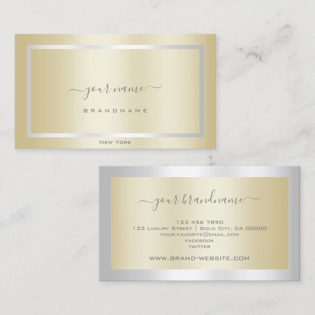 Elegant Gold Effect with Silver Frame Professional Business Card (Front/Back)