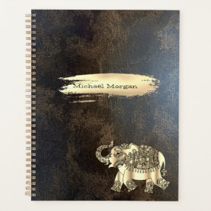 Elegant Gold Elephant,Brush Stroke,Leather Look Planner