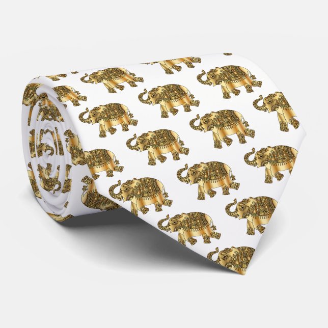 Elegant,Gold Elephant, Paisley Tie (Rolled)