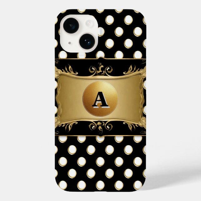 Elegant Gold Emblem on Polka-Dot Case-Mate iPhone Case (Back)