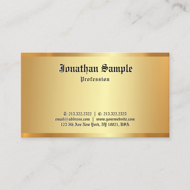 Elegant Gold Emboss Effect Old Classic Font Text Business Card (Front)