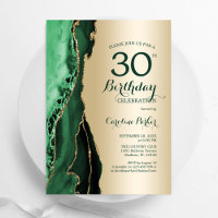 Elegant Gold Emerald Green Agate 30th Birthday