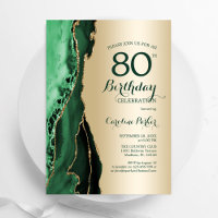 Elegant Gold Emerald Green Agate 80th Birthday