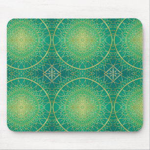 Elegant Gold Emerald Green Mandala Pattern Mouse Pad