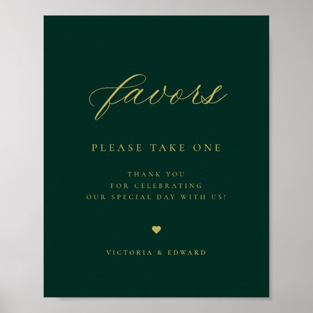Elegant Gold Emerald Green Wedding Favour  Poster (Front)