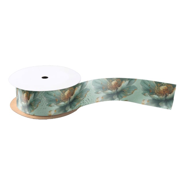 Elegant Gold & Emerald Poppy Wedding  Satin Ribbon (Spool)