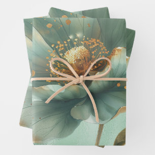 Elegant Gold & Emerald Poppy Wedding Wrapping  Wrapping Paper Sheet