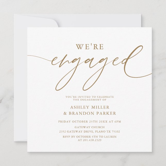 Elegant Gold Engagement Party Square Invitation (Front)
