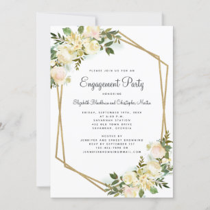 Elegant Gold Engagement Party Wedding Floral White Invitation