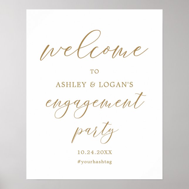 Elegant Gold Engagement Party Welcome Poster (Front)