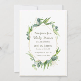 Elegant Gold Eucalyptus Baby Shower Invitation