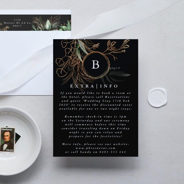 Elegant Gold Eucalyptus Black Details INFO Enclosure Card (Creator Uploaded)