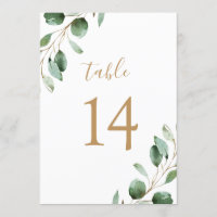 Elegant Gold Eucalyptus Greenery 5x7 Table Numbers