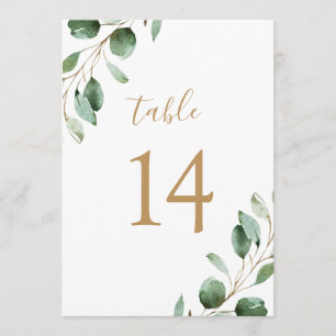 Elegant Gold Eucalyptus Greenery 5x7 Table Numbers
