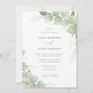 Elegant Gold Eucalyptus Greenery Wedding Invitation