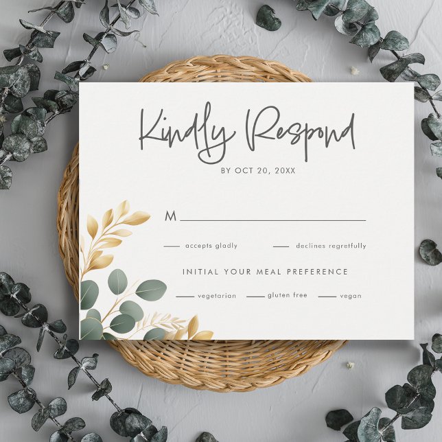Elegant Gold Eucalyptus Wedding RSVP Card (Creator Uploaded)