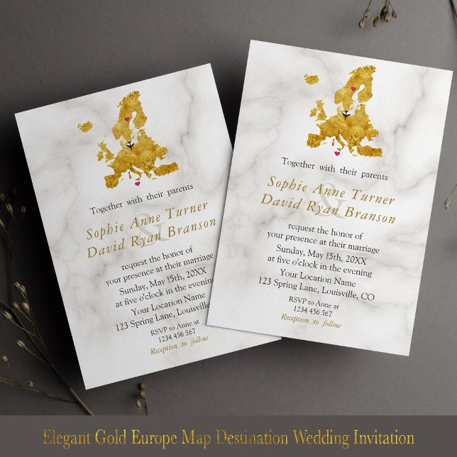 Elegant Gold Europe Map Destination Wedding Invitation (Creator Uploaded)