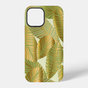 elegant gold exotic leaves seamless pattern on blu iPhone 12 case