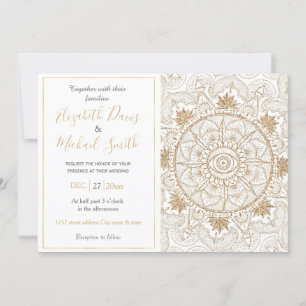 Elegant Gold Eye Sun Moon Mandala White Invitation
