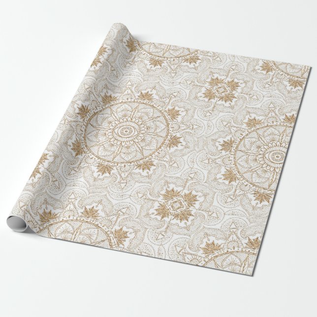 Elegant Gold Eye Sun Moon Mandala White Wrapping Paper (Unrolled)