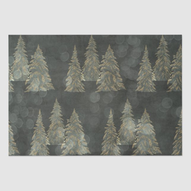 Elegant Gold Fairylight Pine Trees Christmas Tissue Paper (Front)