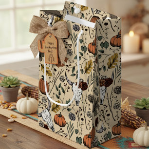Elegant Gold Fall Harvest and Cow Skulls Small Gift Bag