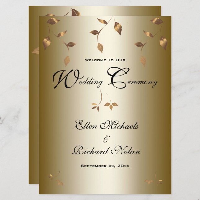 Elegant Gold Falling Leaves Wedding Program (Front/Back)