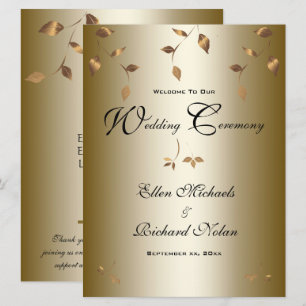 Elegant Gold Falling Leaves Wedding Program