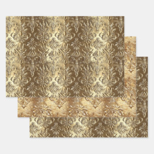Elegant Gold Faux Brocade Gift Wrapping Paper Sheet