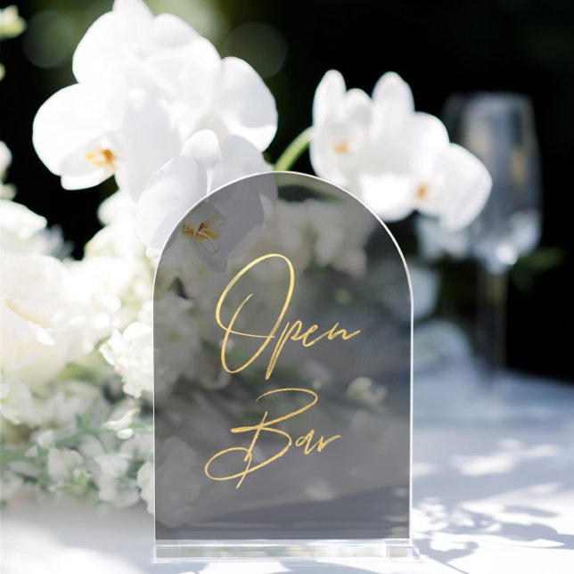 Elegant Gold Faux Foil Arch Acrylic Open Bar Sign Acrylic Invitations (Elegant Gold Faux Foil Arch Acrylic Open Bar Sign. Please note: Glass stand is not included)