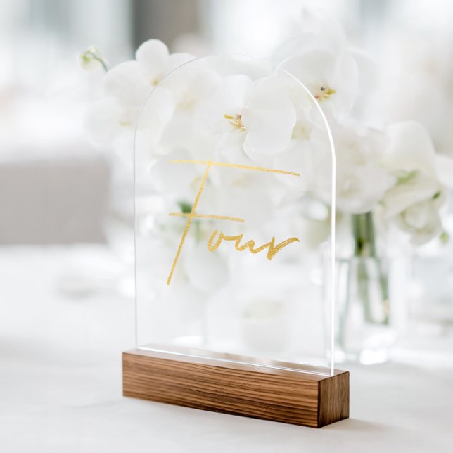 Elegant Gold Faux Foil Arch Acrylic Table Number (Elegant Gold Faux Foil Arch Acrylic Table Number. Please note: Wood block stand is not included.)