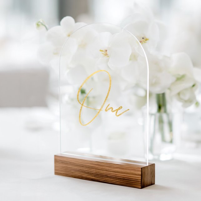 Elegant Gold Faux Foil Arch Acrylic Table Number (Elegant Gold Faux Foil Arch Acrylic Table Number. Please note: Wood block stand is not included.)