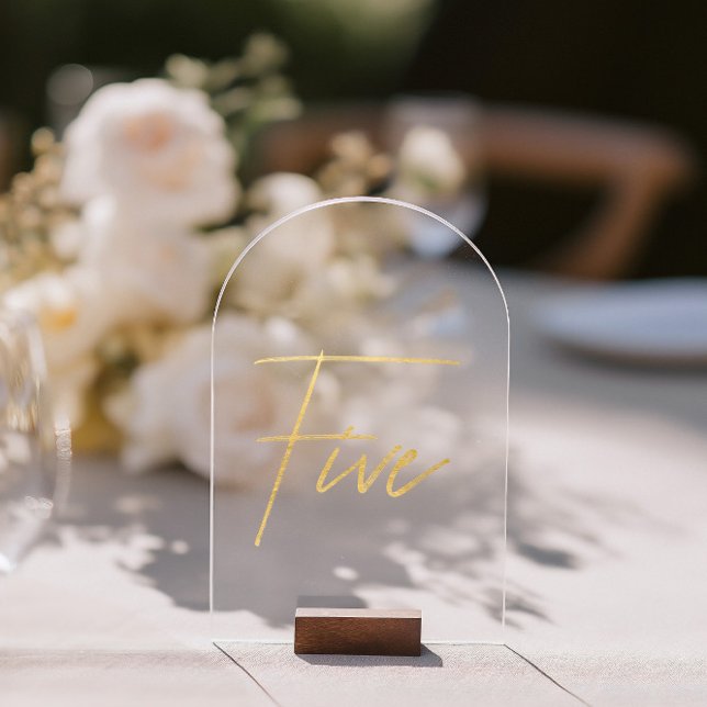 Elegant Gold Faux Foil Arch Acrylic Table Number (Elegant Gold Faux Foil Arch Acrylic Table Number. Please note: Wood block stand is not included.)