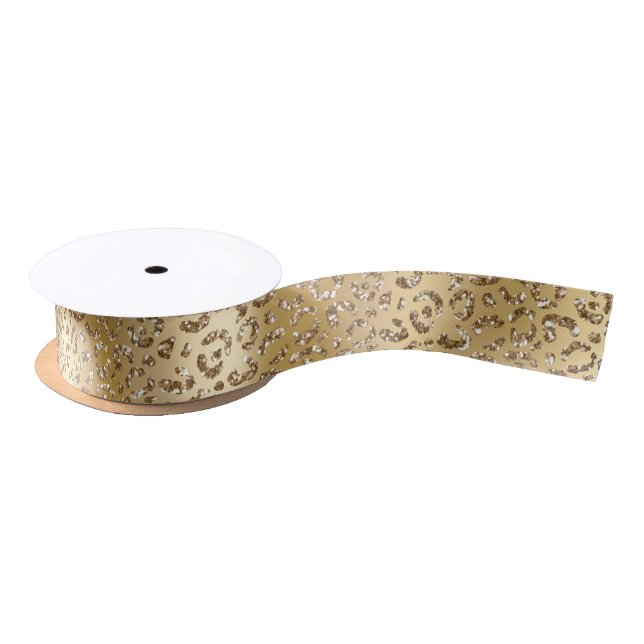 Elegant Gold Faux Glitter Leopard Spots Pattern Satin Ribbon (Spool)