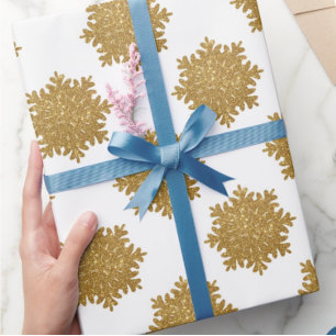 Elegant Gold Faux Glitter Snowflake Wrapping Paper
