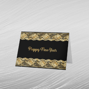 Elegant Gold Faux Lace New Year Holiday Card