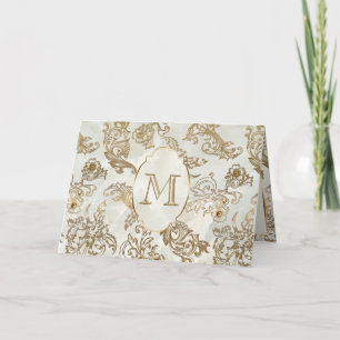 Elegant Gold Faux Marble Monogram Note Card