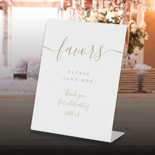 Elegant Gold Favours Modern Script Table Pedestal Sign