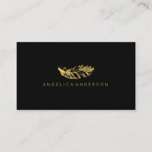 Elegant Gold Feather Business Card