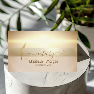 Elegant Gold Feather Notary Signing Agent  Business Card