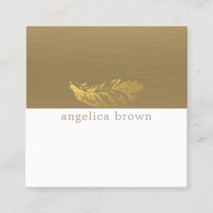 Elegant Gold Feather Square Business Card